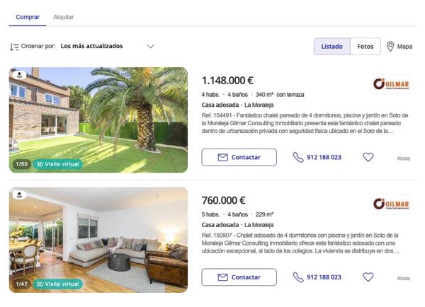 Ejemplo de inmuebles publicados en fotocasa