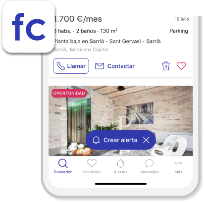 Móvil que muestra una pantalla de la web de fotocasa