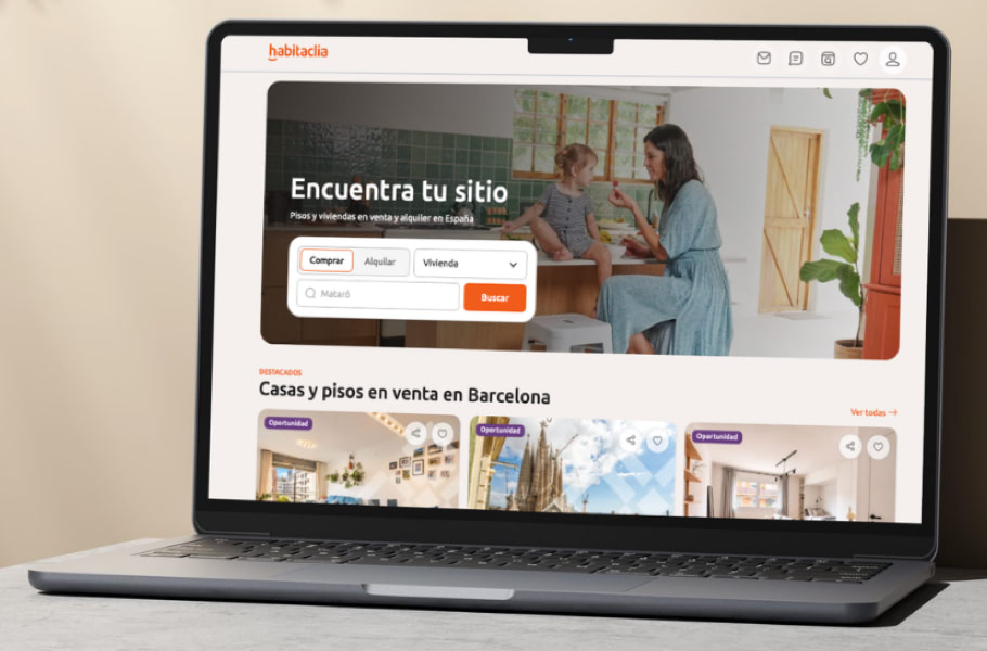 Portátil que muestra la página principal de habitaclia