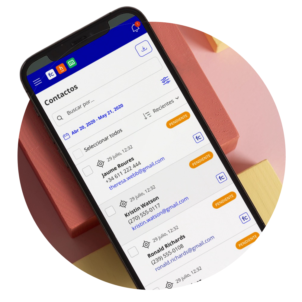 Funcionalidad de contactos vista en un móvil