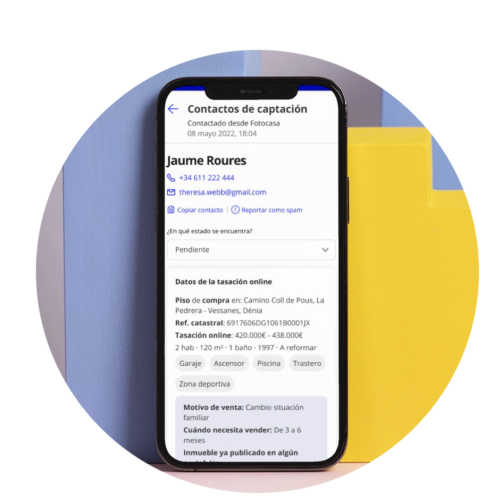 Detalle de un contacto vista en en móvil